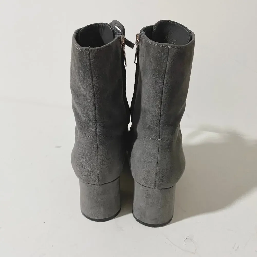 Gianvito Rossi Gray Suede Lace Up Boots Mackay Low Block Heel Ankle Zip sz 38